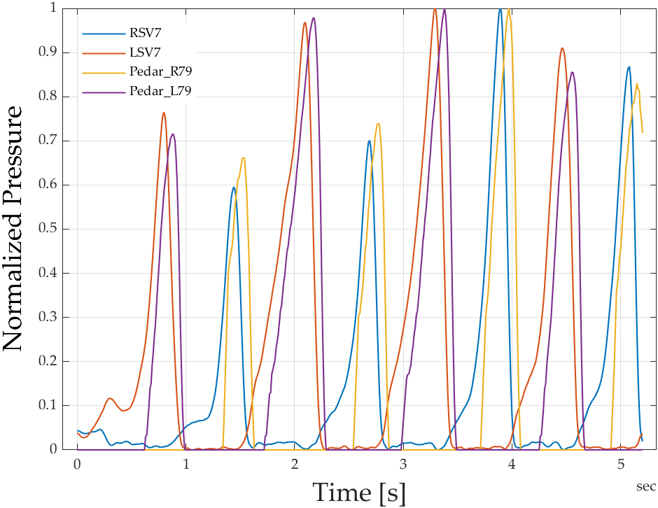 Visualization of synchronized data from wearable insoles and PEDAR system during walking trials